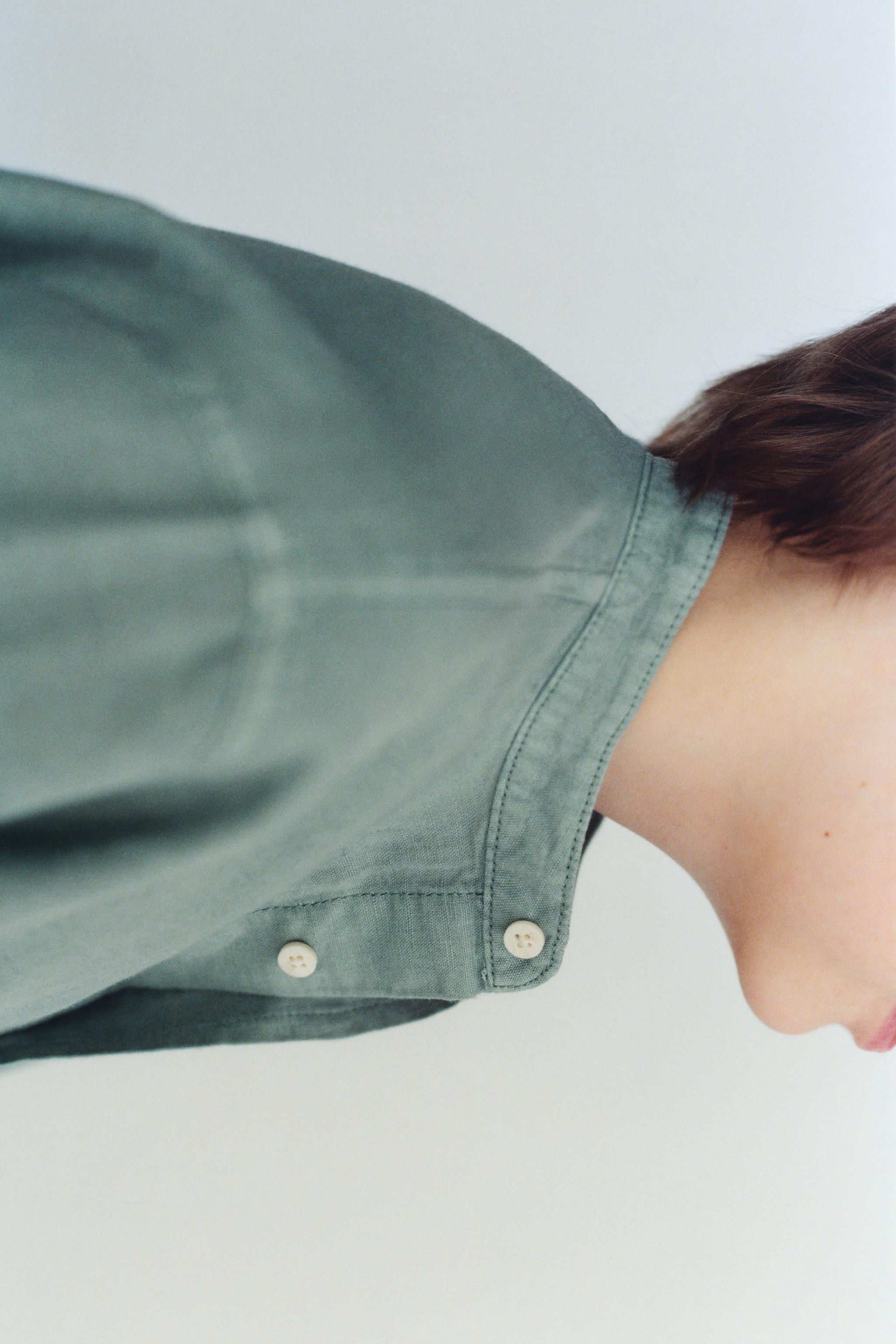 MANDARIN COLLAR LINEN AND COTTON SHIRT